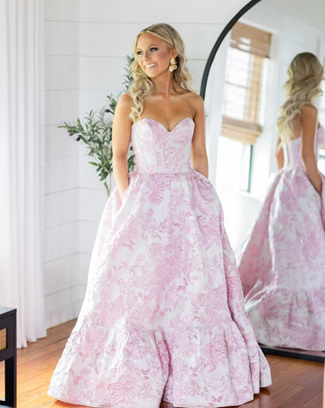 Niulatu A-Line Sweetheart Floral Printed Long Prom Dresses HZ1026